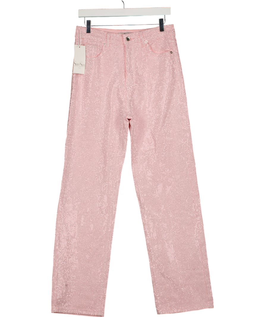 SEESEE PARIS Ultimate Sparkle Pink Straight Leg Stretch Diamante Jeans UK 10