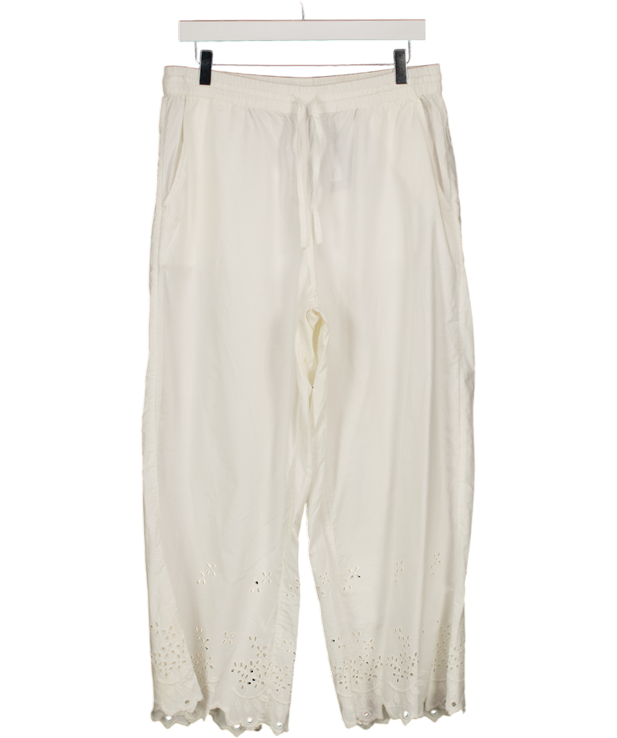 Damson Madder White Lana Broderie-anglaise Cotton Trousers UK 12