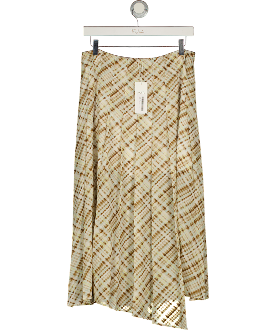 M&S Brown Mix Chiffon Checked Midi A-line Skirt UK 6
