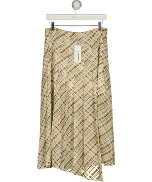 M&S Brown Mix Chiffon Checked Midi A-line Skirt UK 6