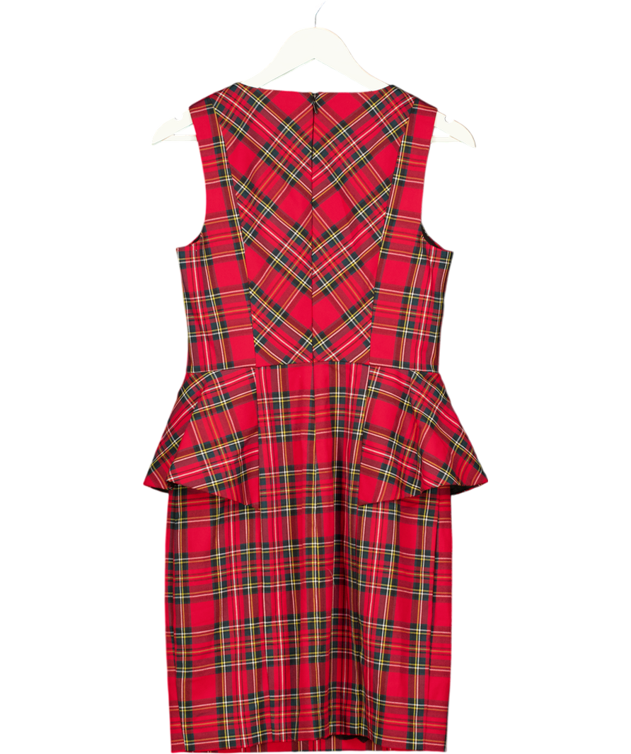 TRINA TURK Red Tartan Peplim Waist Shift Dress Us6 UK M