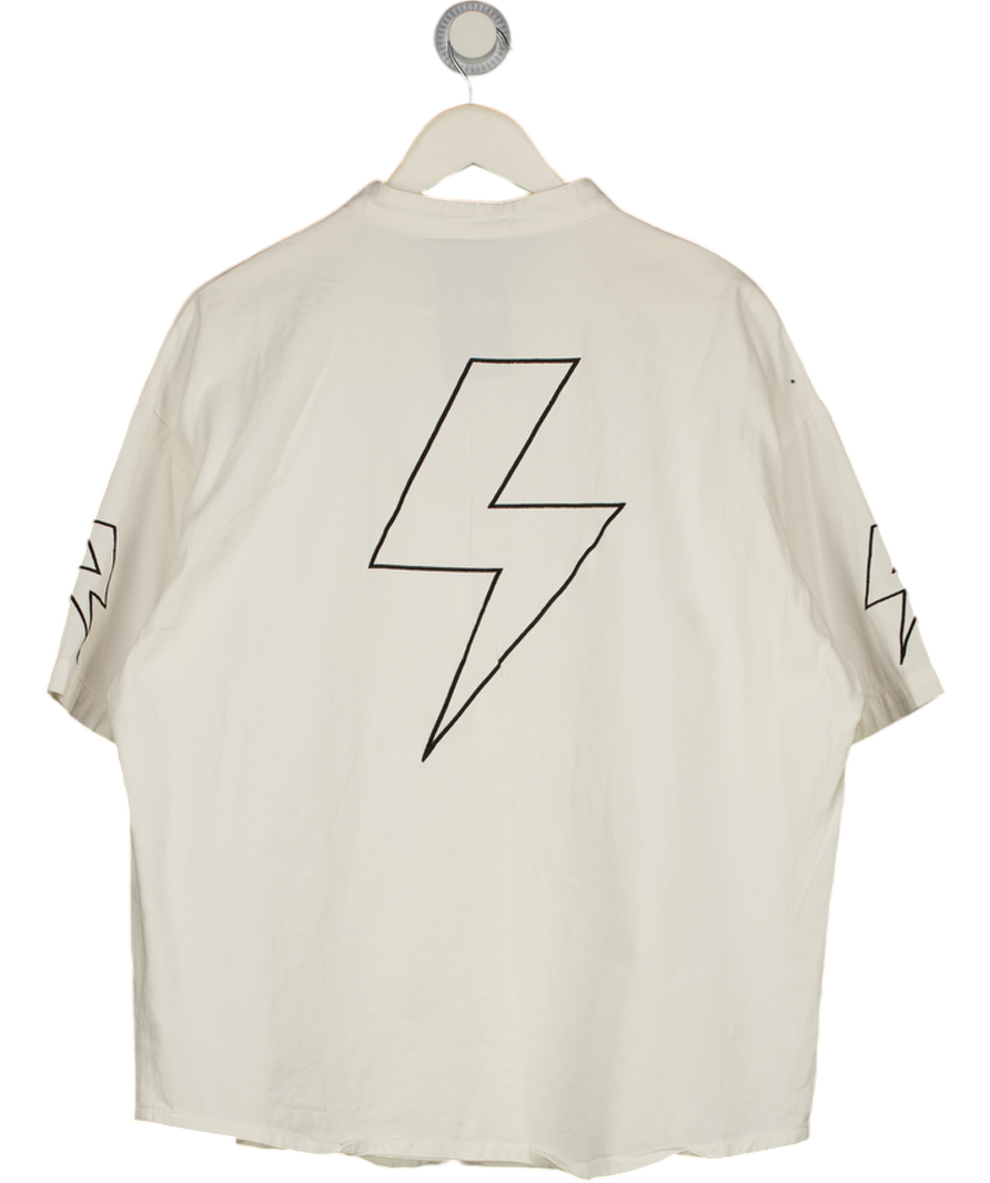 Aelfric Eden White Zip Up Race Print Short-sleeve Shirt UK L