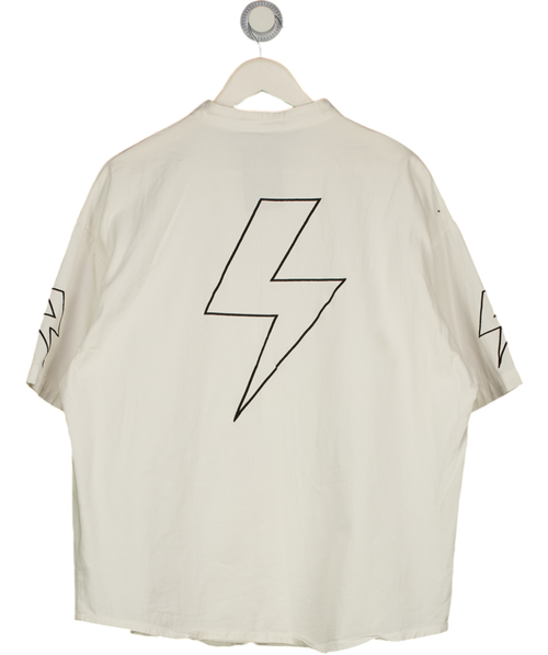 Aelfric Eden White Zip Up Race Print Short-sleeve Shirt UK L
