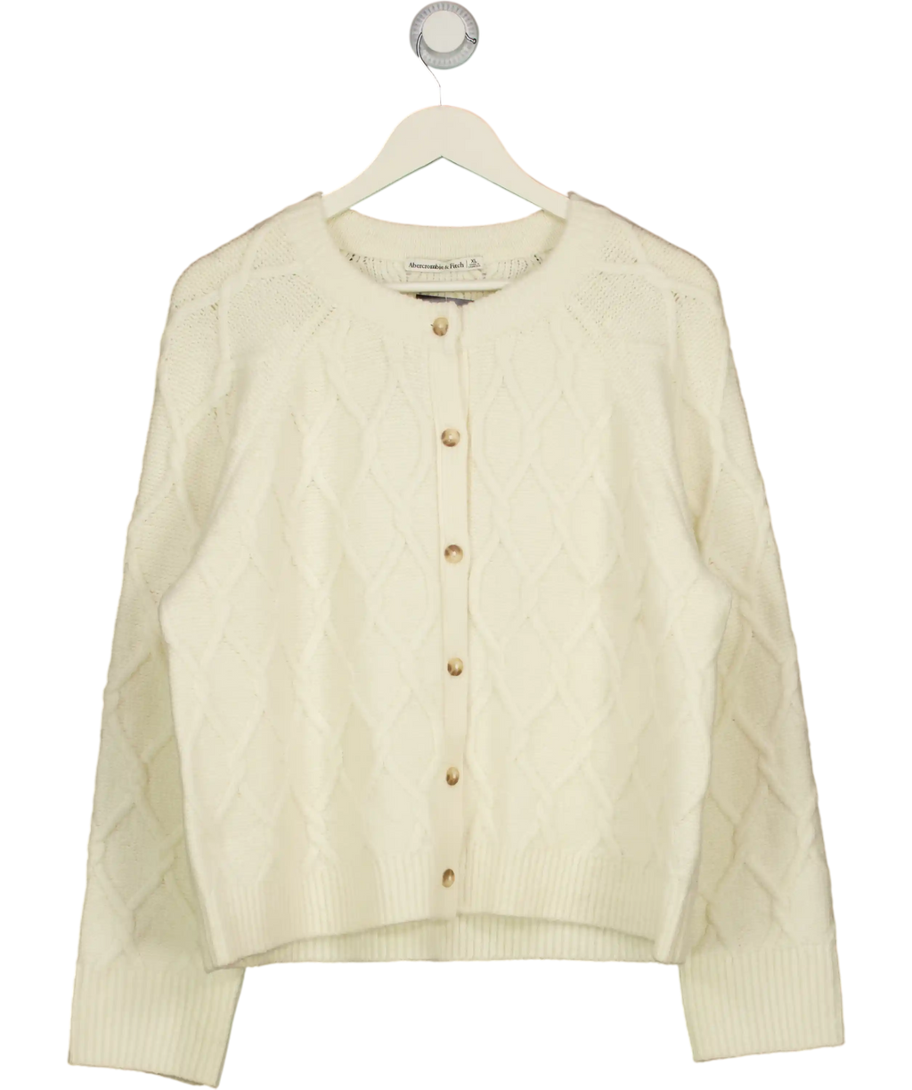 ABERCROMBIE & FITCH Cream Cable-knit Crew Cardigan UK XL