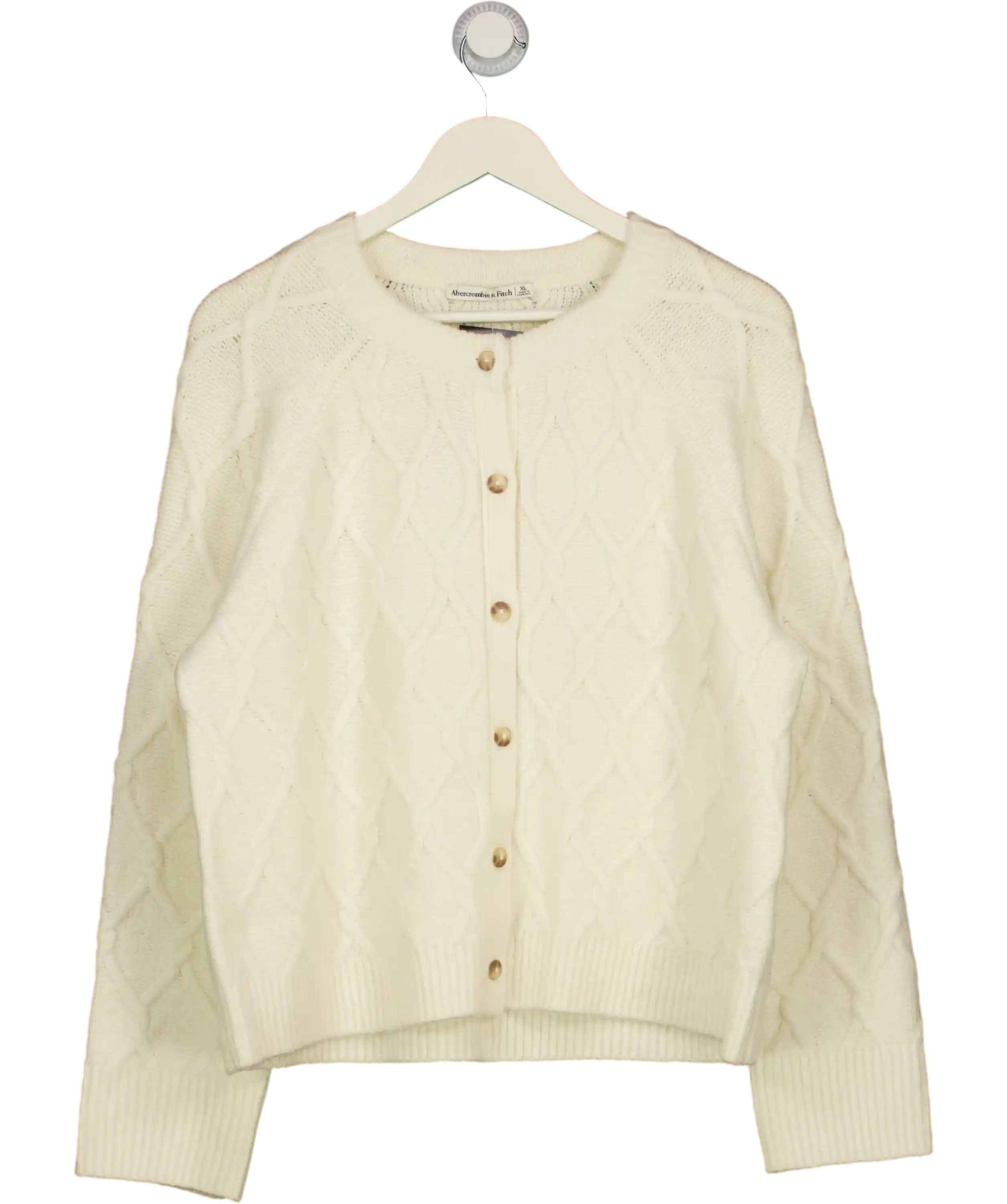 ABERCROMBIE & FITCH Cream Cable-knit Crew Cardigan UK XL