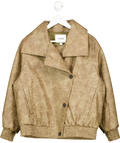 Topshop Faux Leather Oversized Bomber With Funnel Neck In Washed Brown UK S