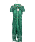 SELF PORTRAIT Green Lace Button Front Midi Dress UK 12
