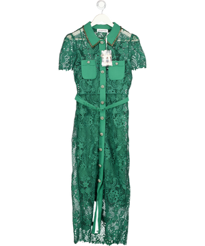 SELF PORTRAIT Green Lace Button Front Midi Dress UK 12