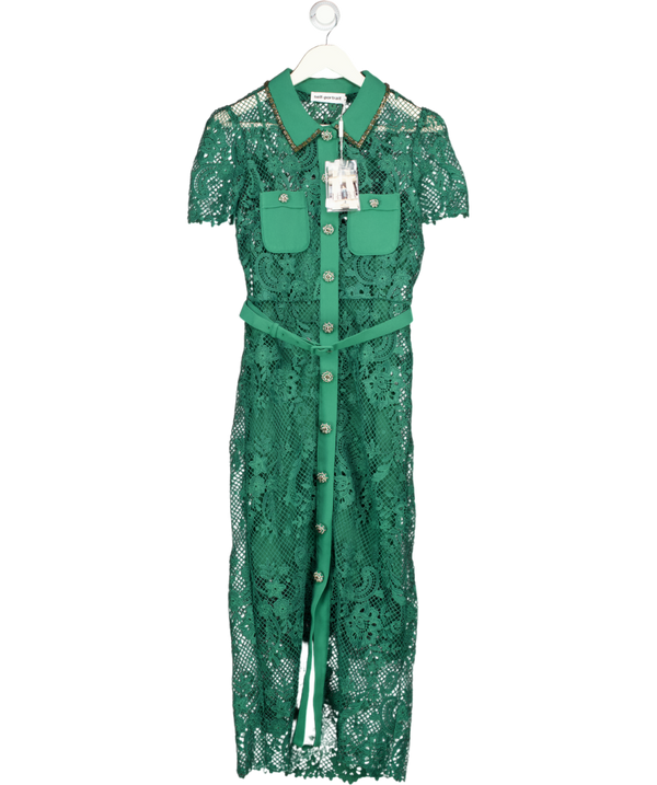 SELF PORTRAIT Green Lace Button Front Midi Dress UK 12