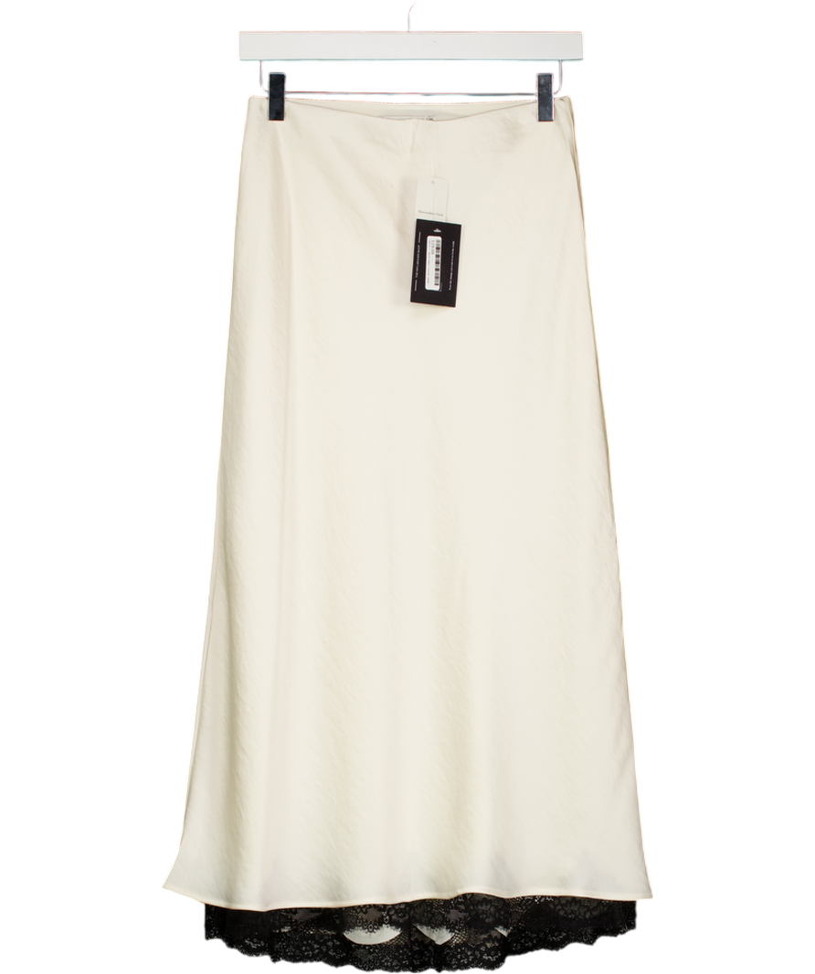 Abercrombie & Fitch Cream High Rise Satin Lace-hem Midi Skirt UK XS