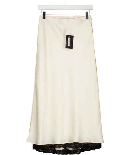 Abercrombie & Fitch Cream High Rise Satin Lace-hem Midi Skirt UK XS