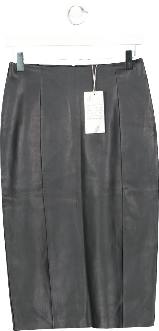 Warehouse Black Faux Leather Pencil Skirt UK 8