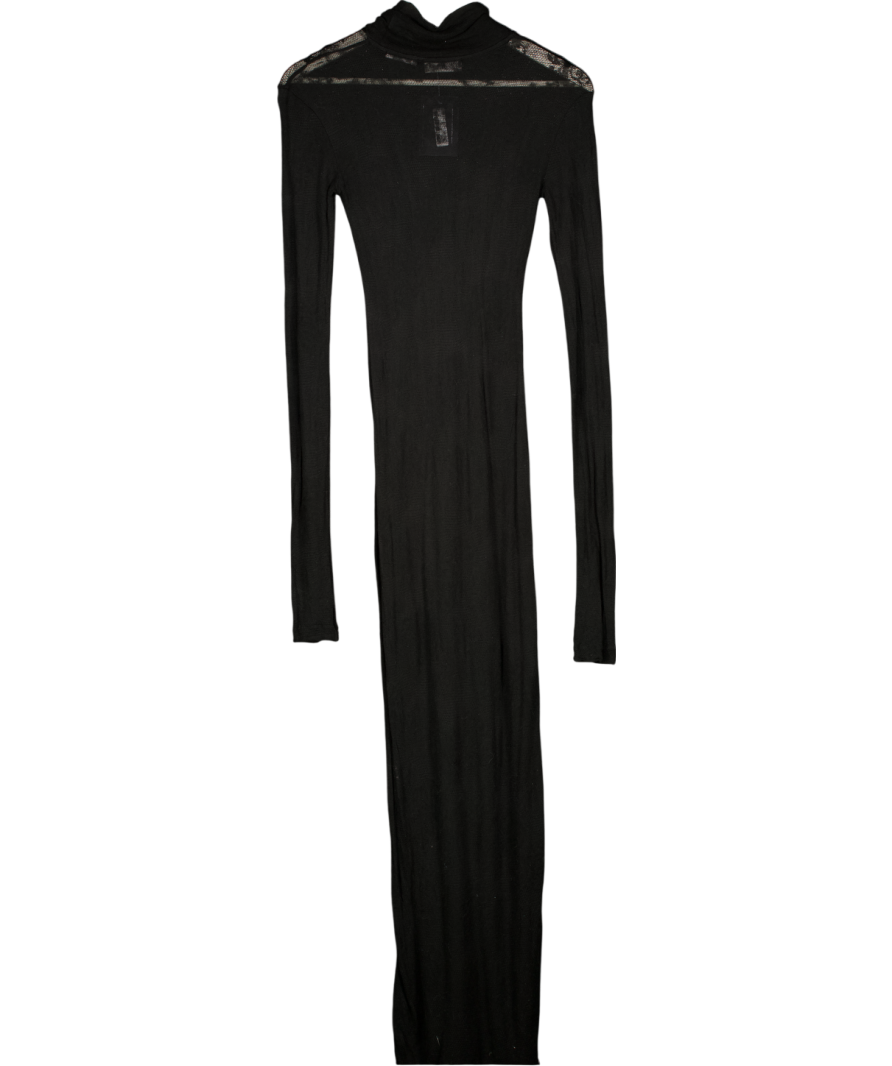BITE STUDIOS Black High Neck Sheer Lace Maxi Dress UK S