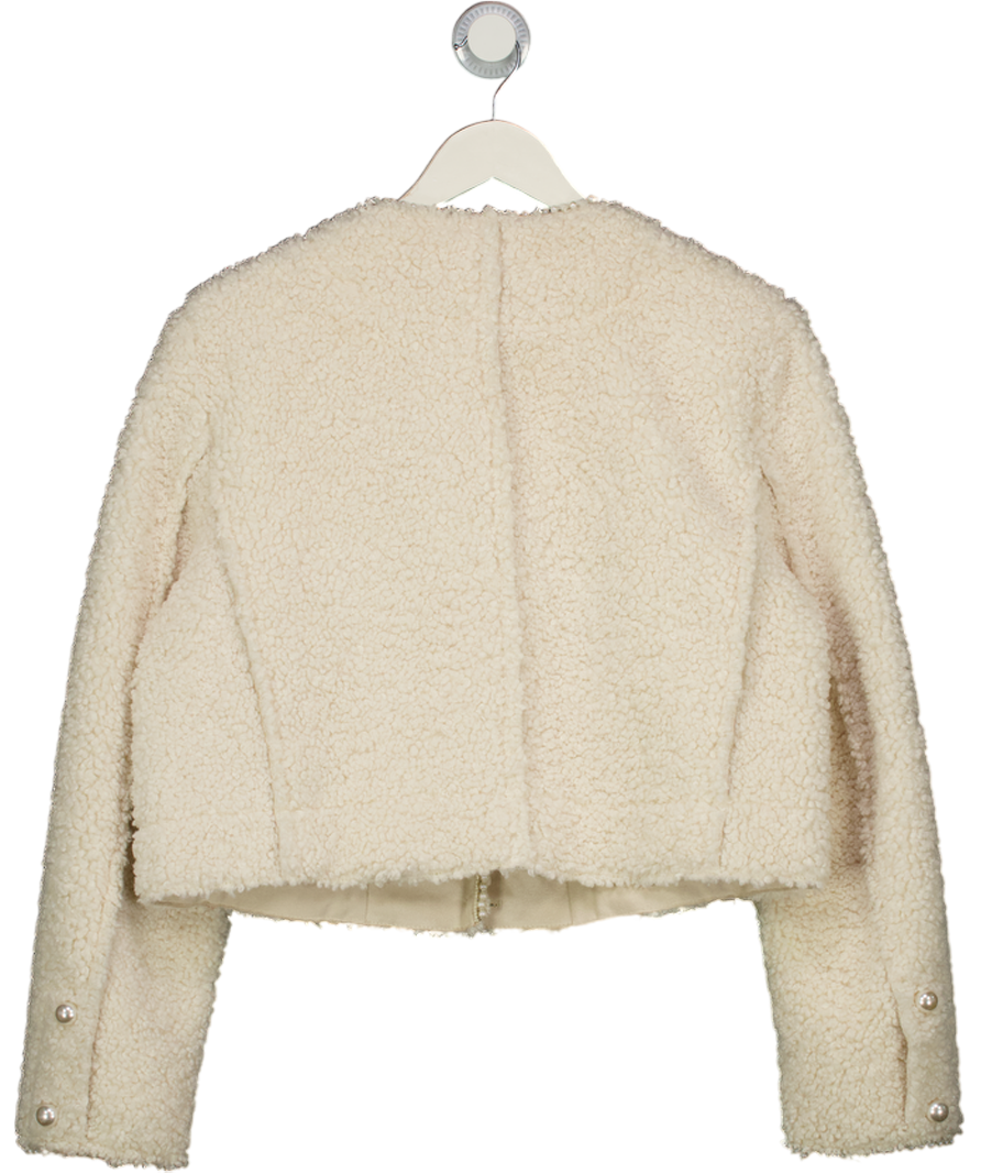 Urban Revivo Cream Pearl Trim Faux Shearling Jacket UK 12