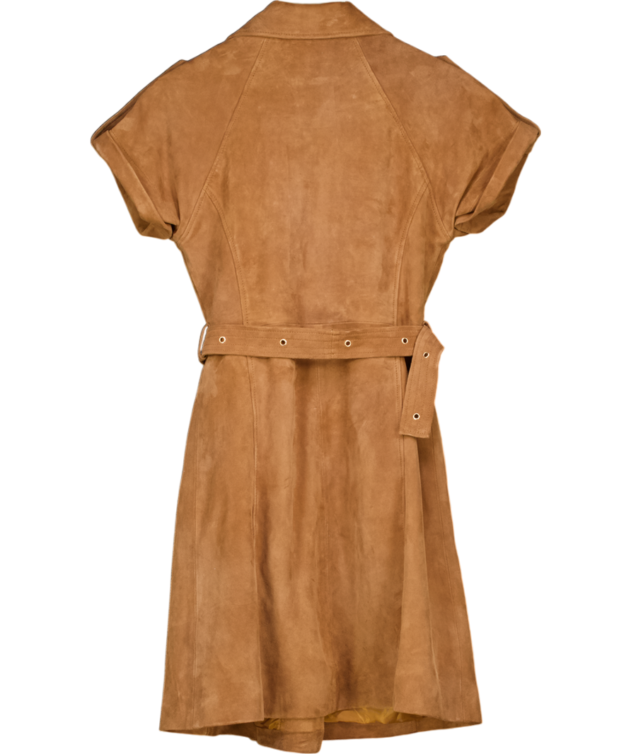 Karen Millen Brown Suede Utility Mini Dress UK 6