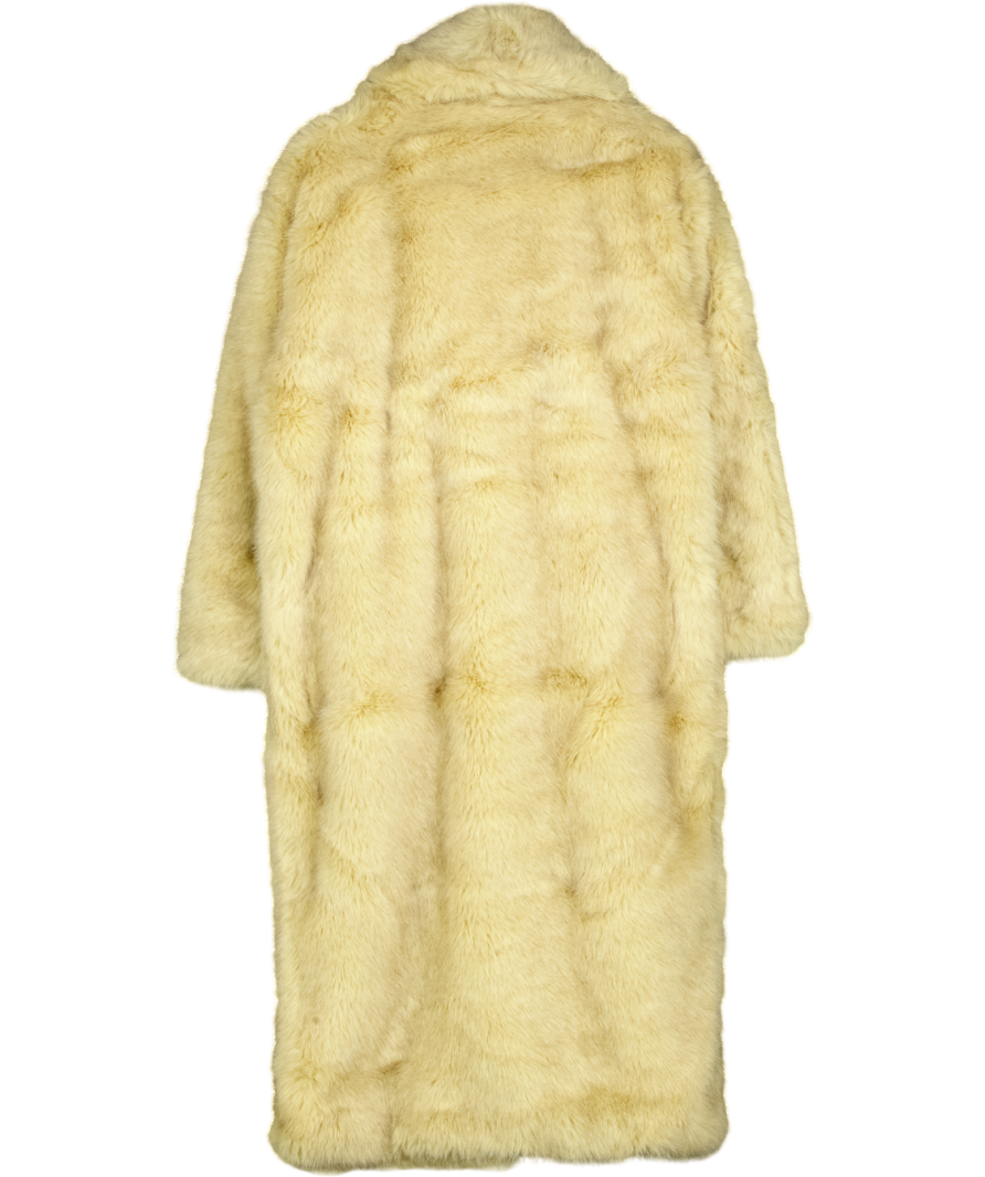 Topshop Faux Fur Super Long Oversized Shawl Coat In Buttermilk Beige UK S