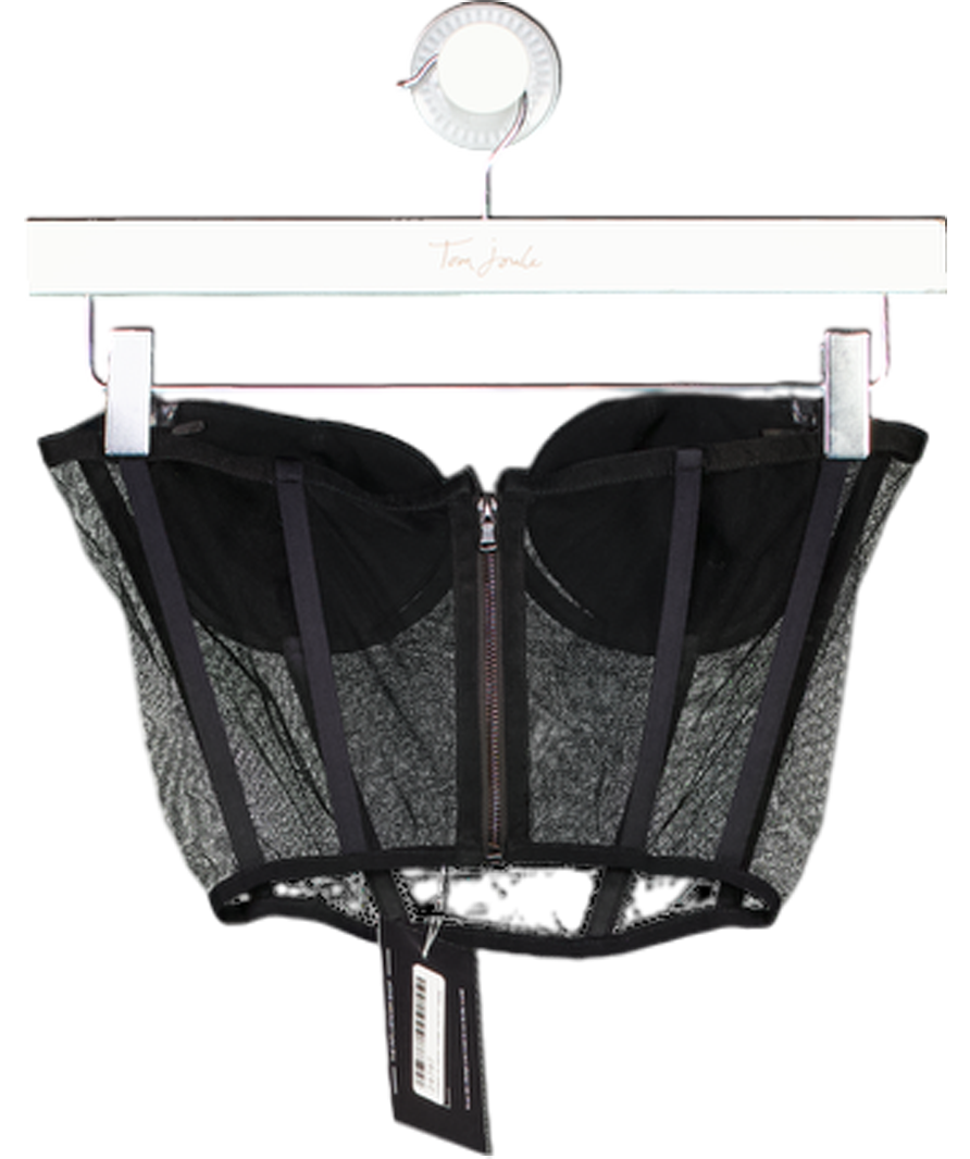 Black Sheer Boned Corset Top UK S