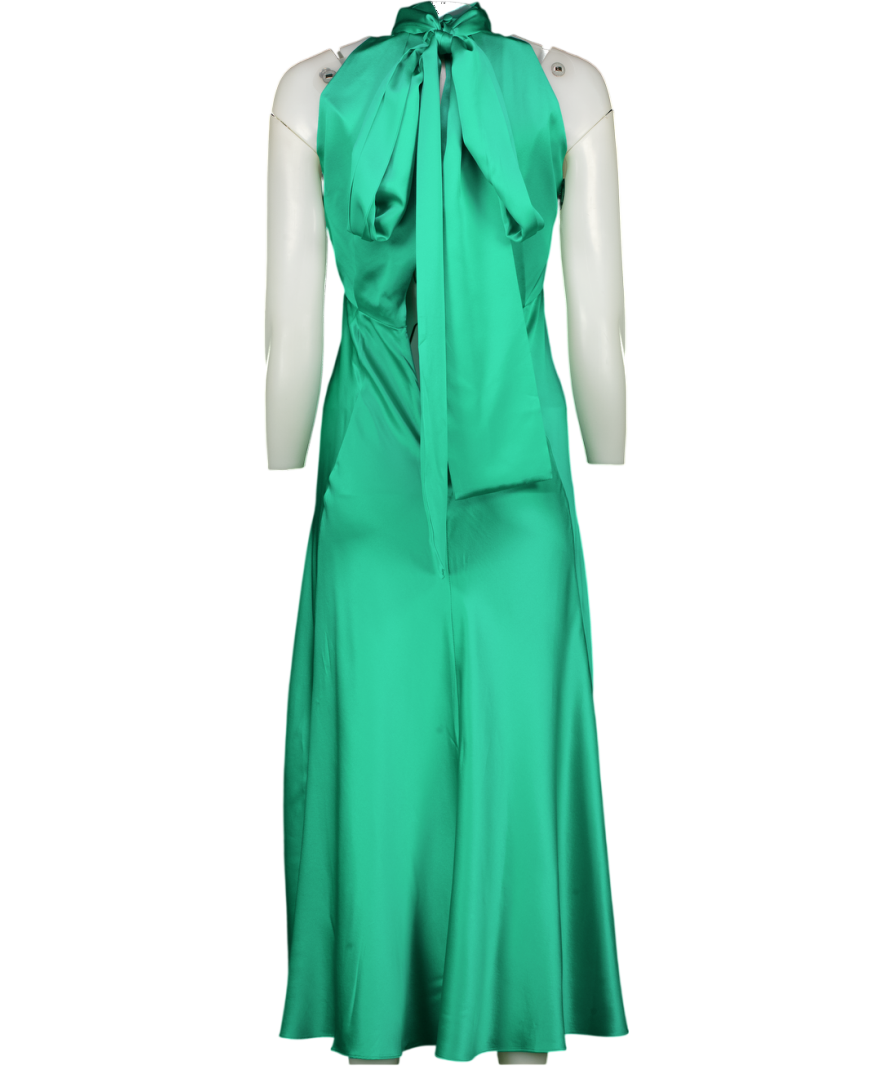 SALONI Green Michelle High-neck 100% Silk-satin Midi Dress UK 6