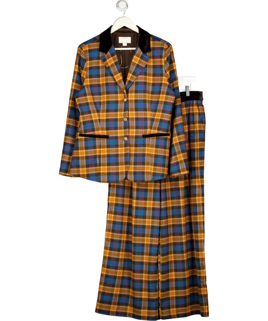 MONSOON X Sarah Corbett-winder 2-piece Yellow  Tartan Blazer & Wide Leg Trouser Suit UK 16