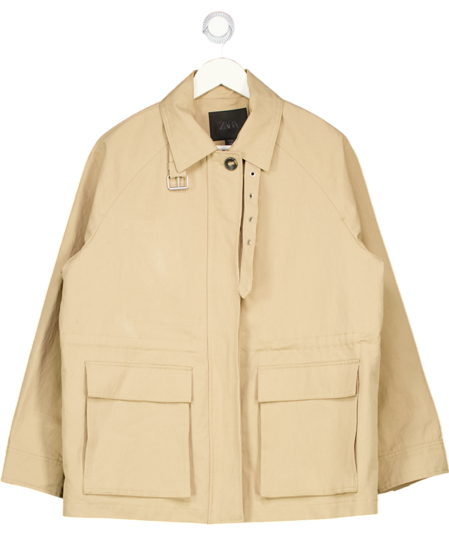 ZARA Beige Oversized Cinched Waist Barn Jacket UK L