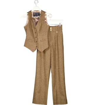 HOLLAND COOPER Brown 2-piece High Waisted Wide Leg Trouser  & Waistcoat Suit UK 6
