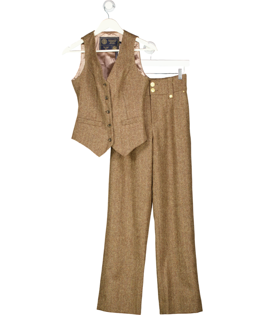 HOLLAND COOPER Brown 2-piece High Waisted Wide Leg Trouser  & Waistcoat Suit UK 6