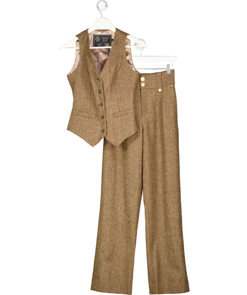 HOLLAND COOPER Brown 2-piece High Waisted Wide Leg Trouser  & Waistcoat Suit UK 6