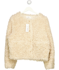 M&S Beige Faux Fur Textured Collarless Short Jacket UK 16