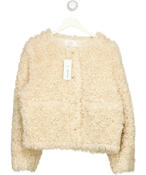 M&S Beige Faux Fur Textured Collarless Short Jacket UK 16