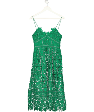 SELF PORTRAIT Emerald Green Azaelea Guipure Lace Midi Dress UK 10