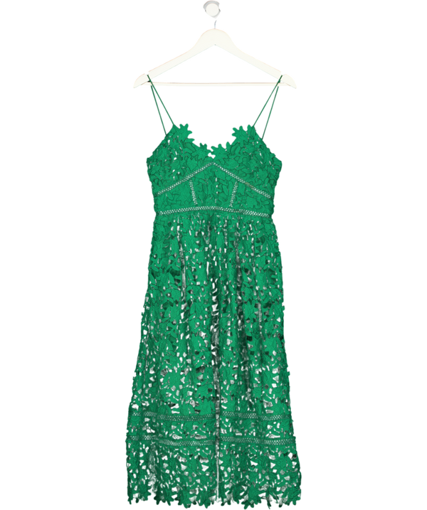 SELF PORTRAIT Emerald Green Azaelea Guipure Lace Midi Dress UK 10