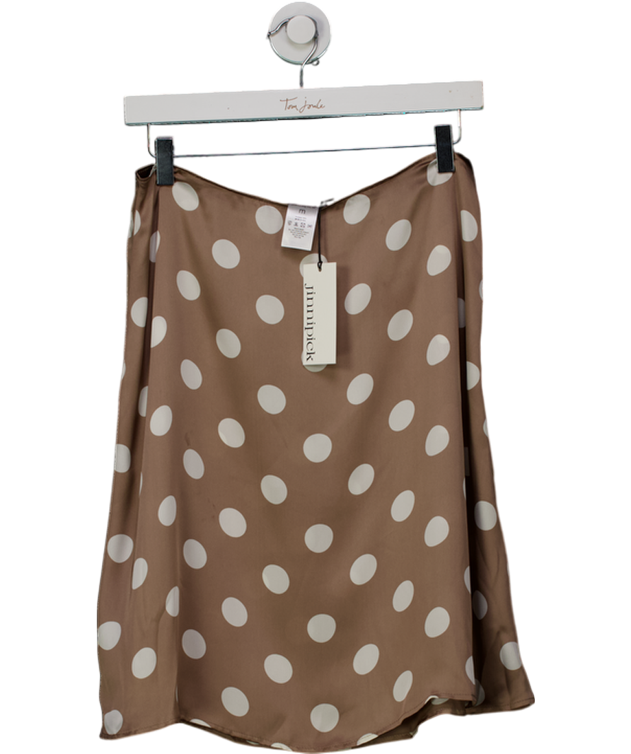 JINNIPICK Beige / White Polka Dot Sheer Mini Slip Skirt UK M