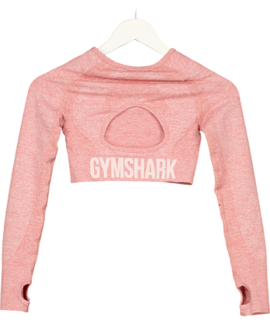 GYMSHARK Pink Flex Long Sleeve Logo Crop Top UK XS