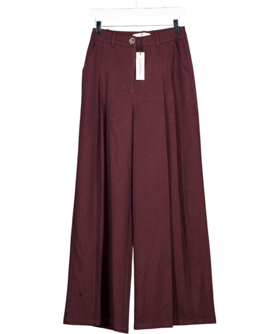 COMMENSE Burgundy Red Wide Leg Pleated Trousers UK S