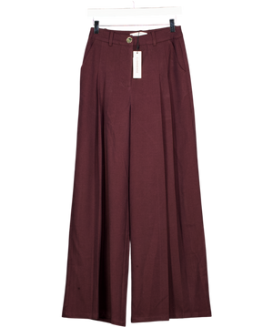 COMMENSE Burgundy Red Wide Leg Pleated Trousers UK S