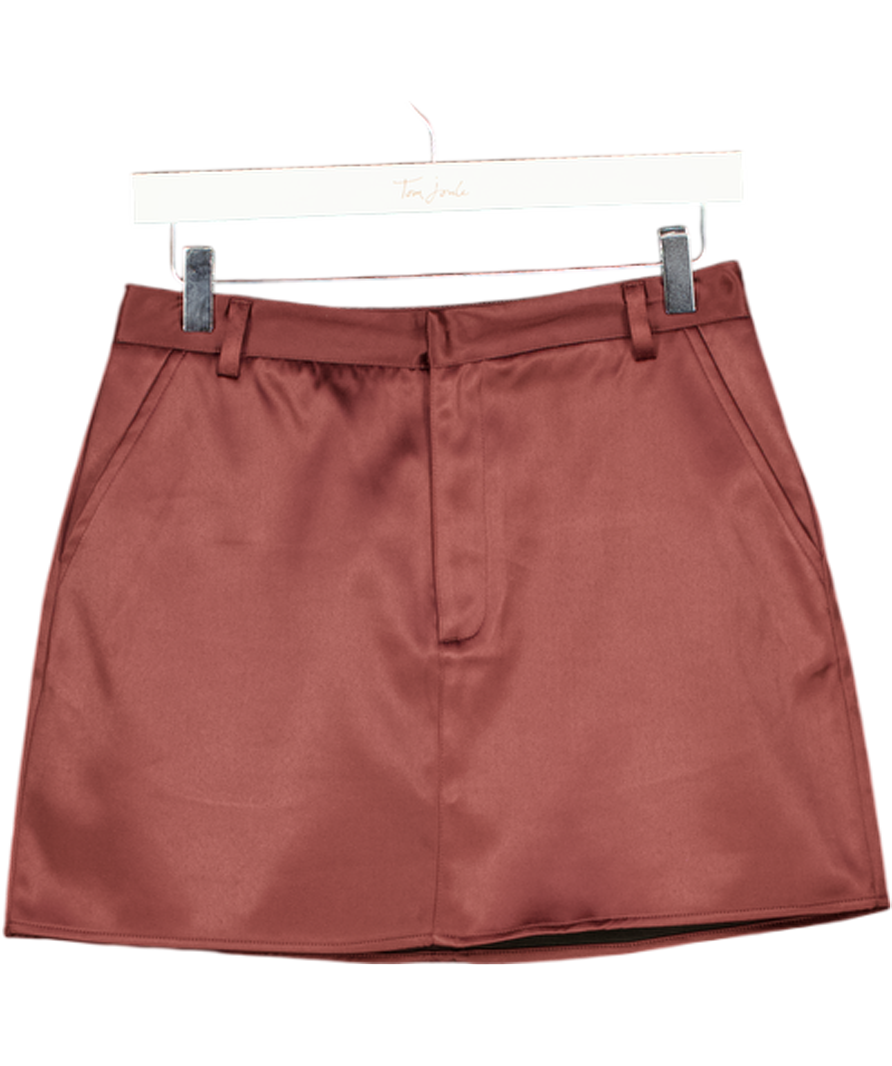 PRETTY LAVISH Burgundy / Brown Satin Mini Skirt UK 10