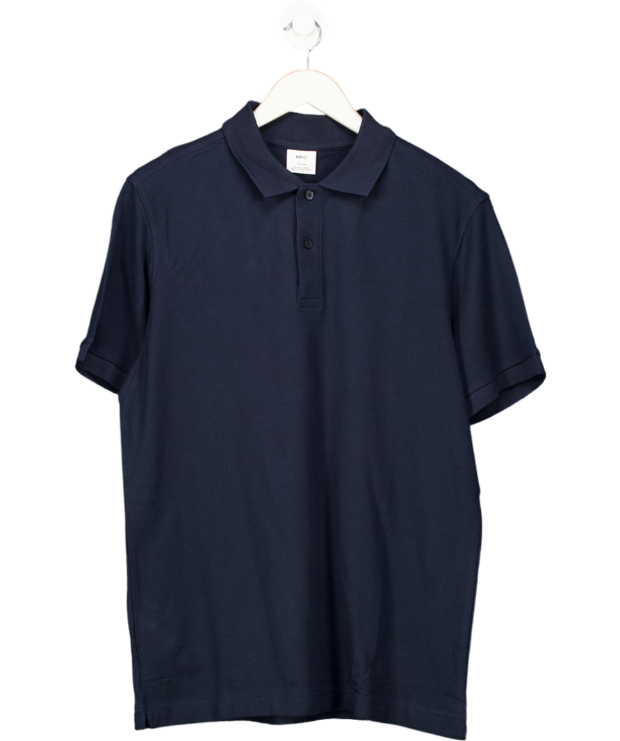 MANGO Navy Blue Cotton Pique Polo Shirt UK L
