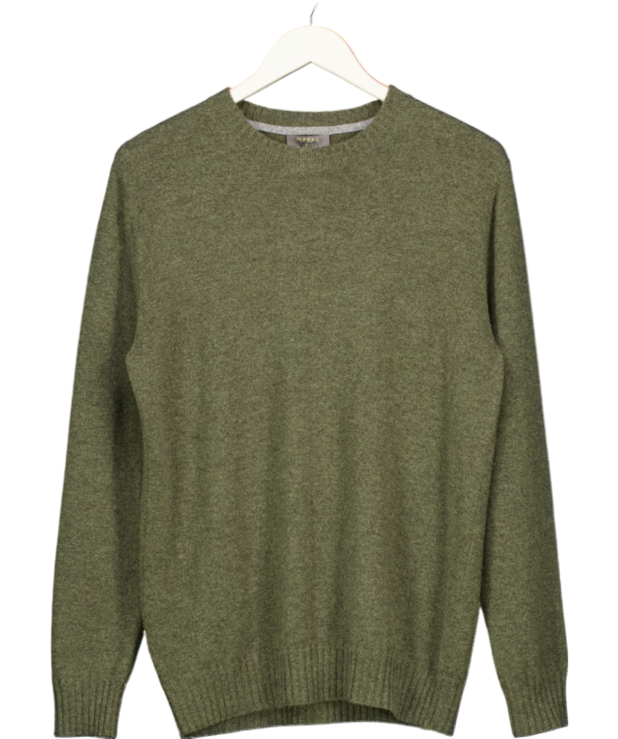 N. Peal Moss Green Round Neck Cashmere Jumper UK M