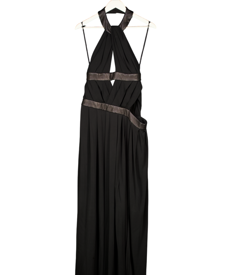 Cult Gaia Black Akshara Draped Maxi Dress With Leather Accents UK S