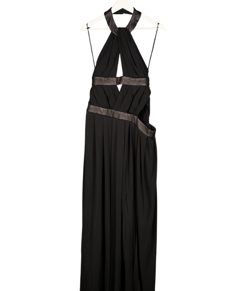 Cult Gaia Black Akshara Draped Maxi Dress With Leather Accents UK S