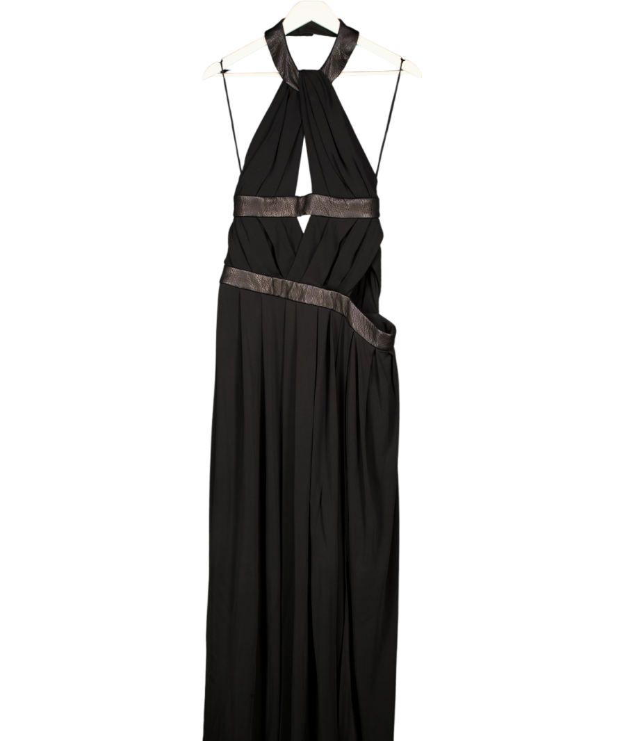 Cult Gaia Black Akshara Draped Maxi Dress With Leather Accents UK S