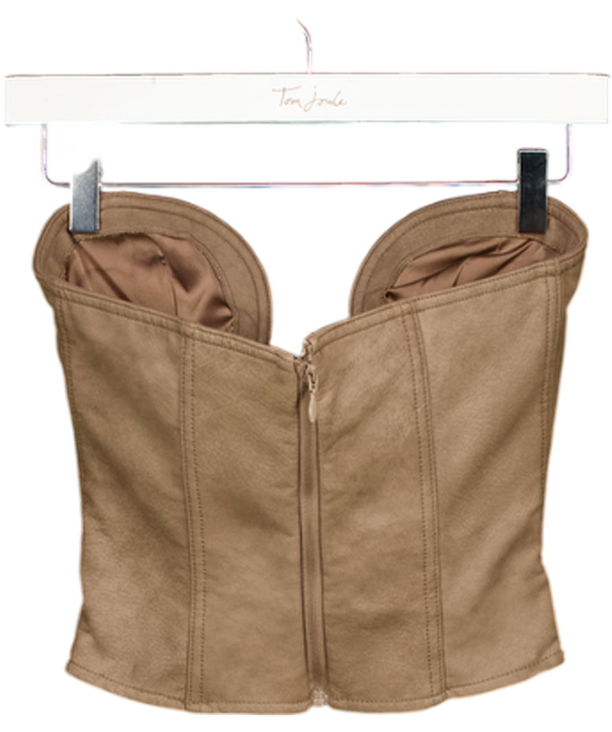 MISTRESS ROCKS Faux Leather Corset Top In Mocha Brown UK XS