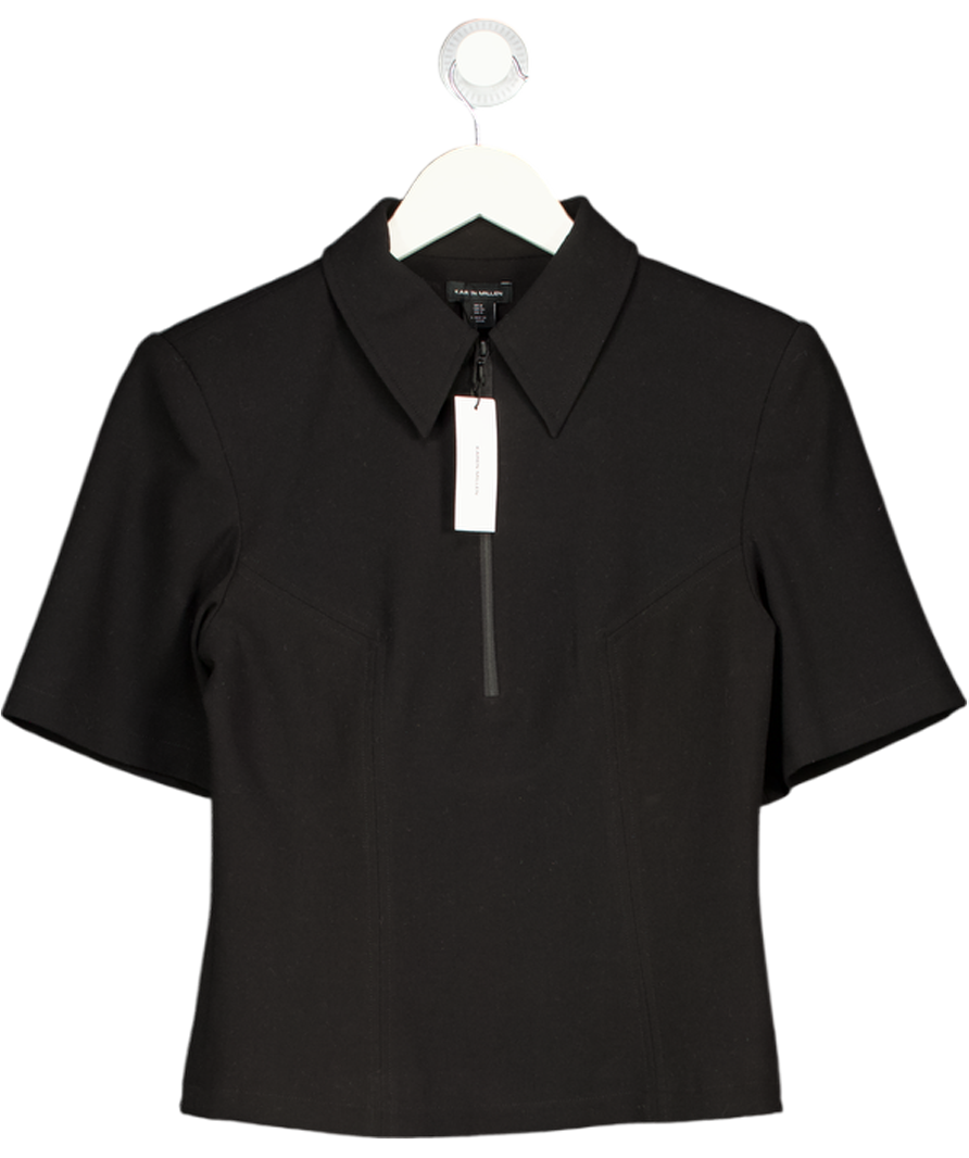 KAREN MILLEN Black Compact Stretch Essential Tailored Collar Top UK 8