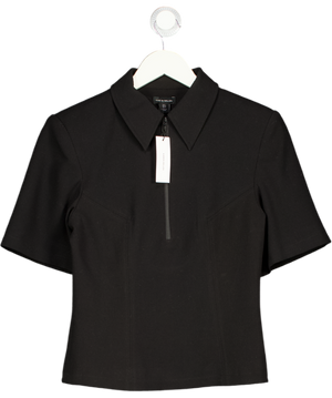 KAREN MILLEN Black Compact Stretch Essential Tailored Collar Top UK 8
