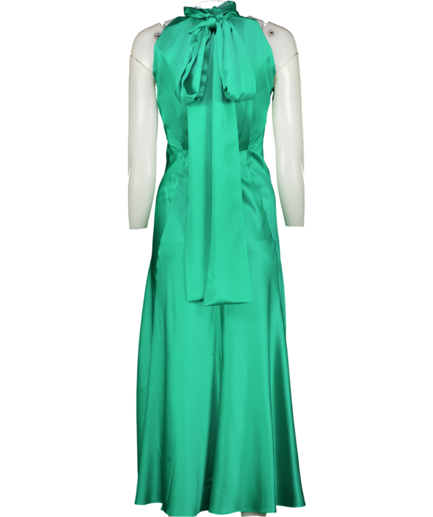 SALONI Green Michelle High-neck 100% Silk-satin Midi Dress UK 6