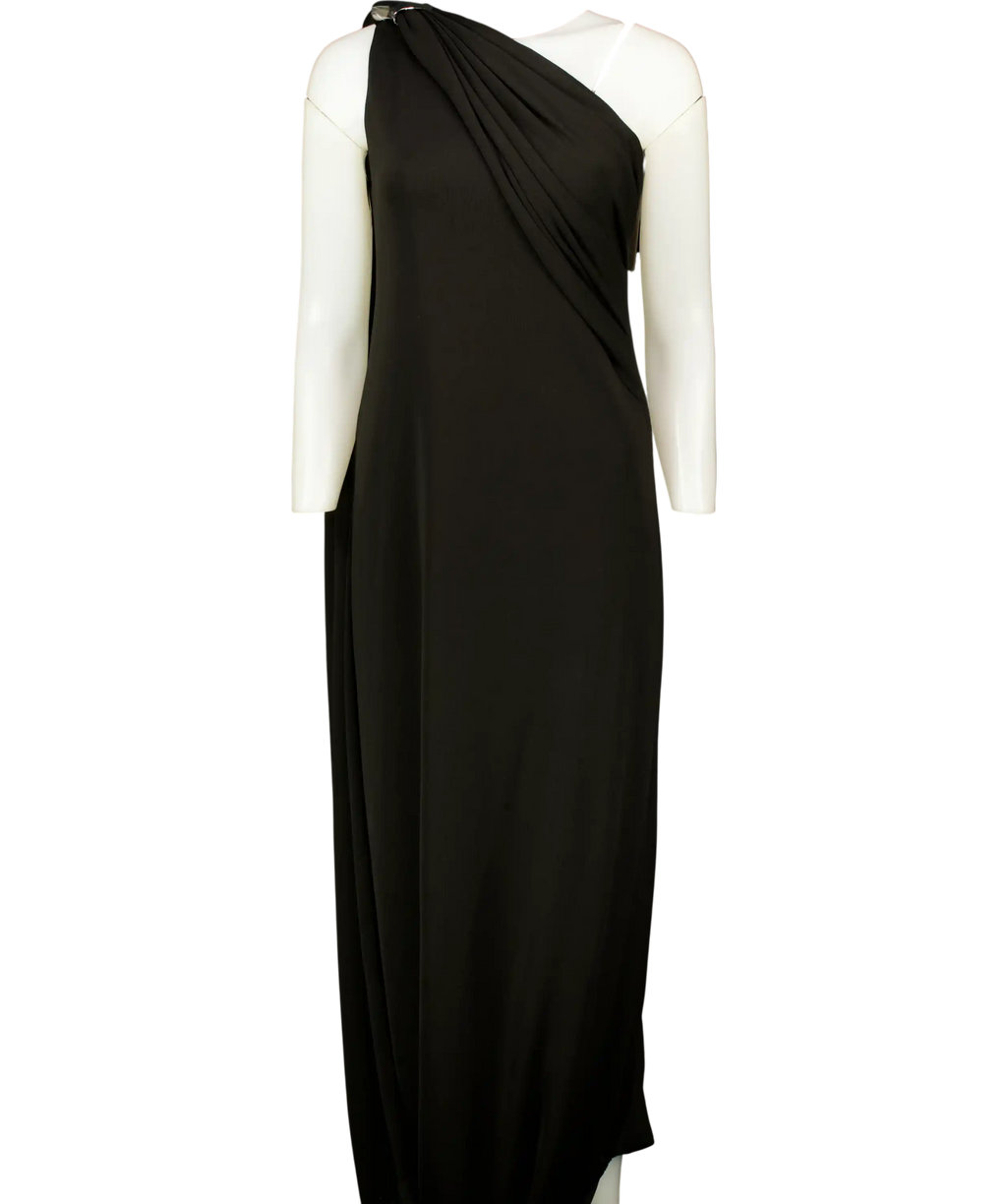 Chats by C.Dam Black One Shoulder Dress With  Silver Detail UK 10