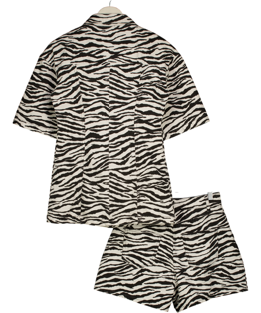 ASOS Black Bacl & White Denim Longline Shirt & Shorts Set UK 6