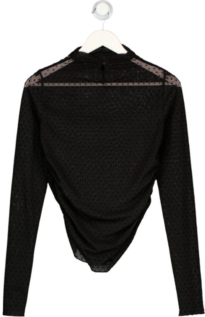 ZARA Black Sheer Mesh Polka Dot Long Sleeve Top UK S