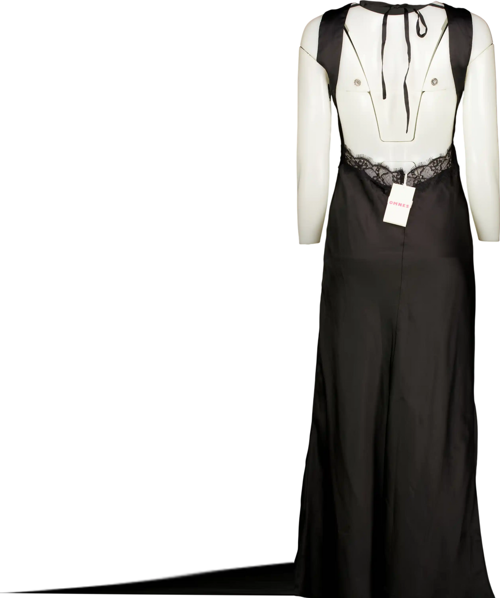 omnes Black Aurelia Lace Trim Satin Maxi Dress UK 8