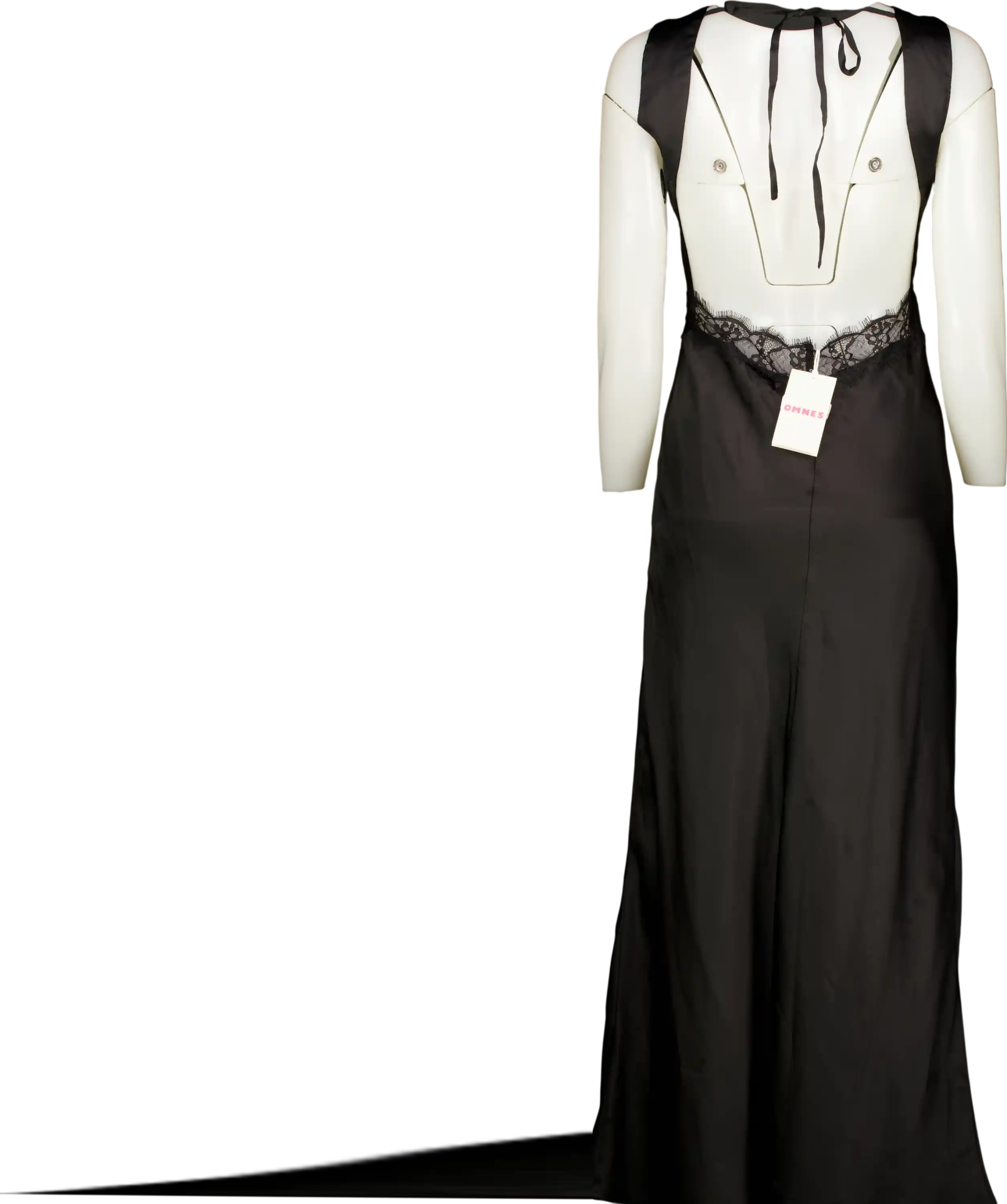 omnes Black Aurelia Lace Trim Satin Maxi Dress UK 8